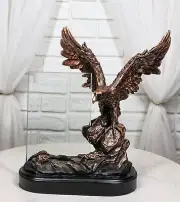 American Bald Eagle Landing On Rock Bronzed Figurine With 4x6 Beveled Glass