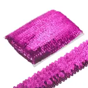 10 Yards 1.8 Inch Elastic Sequins Trim Flat Stretch Sequin Ribbon, Rose Pink