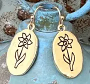 Whimsical Etched Gold Flower Earrings. Bloom.