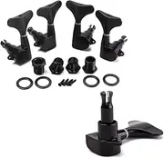 Yardwe 4 PCS Sealed Bass Guitar Tuning Pegs Machine Heads Lr with Screws Ferrules Bushings for Acoustic Electric String Bass Durable Construction Black Half Round Design