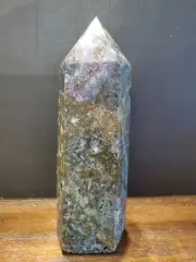 Large Moss Agate Tower Crystal 8lbs 2oz, about 11 in x 4in