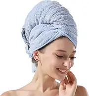 Microfiber Hair Towel Wrap for Women, Rapid Drying Towel with Elastic Band, Fast Drying Hair Turbans for Wet Curly Long Hair, Microfiber Towel for Hair Anti Frizz 25" X 42" (Blue)