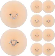 [Tondiamo] 4 Pairs Silicone Nipple Covers with Piercing Diamond Adhesive Reusable Nude Nipple Pasties Fake Pasties Diamond Zircon Ring for Women With Piercing, Skin-colored