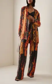 [LAPOINTE] Jacquard Fringe High-Waisted Straight-Leg Pants