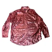 FOREVER 21 Sequins Pant Set Button Down Shirt Wide Leg Small Pink Glam Party NWT