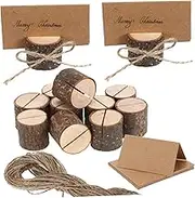Beatifufu 20Sets Rustic Tree Stump Place Card Holders Wood Memo Holders for Weddings Parties Meetings with Cards and Jute Twine Unique Table Number Stands for Elegant Decor