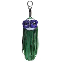 在飛比找Yahoo奇摩購物中心優惠-FENDI 經典花朵眼睛皮革流蘇造型鑰匙圈/吊飾(綠色)