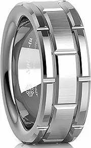 [Larmyia] ATOP 8MM Silver Wedding Band Brick Pattern Size 6-13 Tungsten Carbide ring 8mm Men's Wedding Band Comfort Fit Ring Men Jewelry Gift