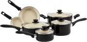 Amazon Basics Ceramic Nonstick 11 Piece Cookware Set without PFOA & PTFE, Black