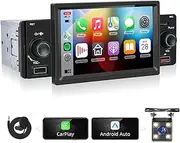Podofo Single Din Radio Compatible with Apple Carplay Android Auto, 5'' HD Touchscreen Car Stereo Audio Receivers with Bluetooth FM Radio Android/iOS Phone Mirror Link/USB/TF/AUX-in HD Backup Camera