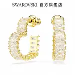 SWAROVSKI 施華洛世奇 MATRIX 大圈耳環, 長方形切割, 心形, 細碼, 白色, 鍍金色色調