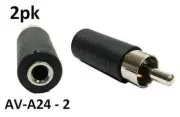 2pk 3.5mm Mono Female Jack to RCA Male Plug Adapter