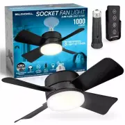 Bell + Howell Black Socket Fan Ceiling Fan with Warm Light and Remote Control