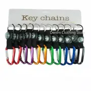 6 PCS Assorted Colors Carabiner / Black Strap Keyring Key Chain Ring Lots