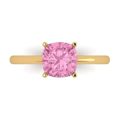 2.0Ct Cushion Cut Pink Gemstone Solid Gold Solitaire Engagement Promise Ring
