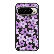 Google Pixel 9 Pro Impact Magnetic Case sixties retro violet floral on clear background