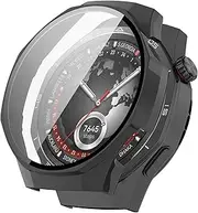 [YAODLE] Compatible for HUAWEI WATCH GT 5 Pro 46mm Case with 9H Tempered Glass Screen Protector, Full Coverage Ultra-Thin PC Cover Bumper(Black)