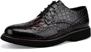 [Mokolife] Leather Crocodile Pattern Loafers Lace Up Business Formal Dress Shoes Derby Shoes