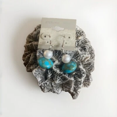 Sterling Silver & Turquoise Bead Dangle Earrings