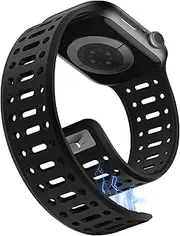 Sixmoat Magnetic Strap Compatible with Apple Watch Strap 49 mm/Ultra 46 mm 45 mm 44 mm 42 mm 41 mm 40 mm 38 mm for Men and Women, Breathable Silicone Sports Strap for iWatch Series 10 9 8 7 6 5 4 3 SE