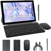 10 inch Android 14 Tablet with Keyboard, 2 in 1 Tablets Set Include Black
