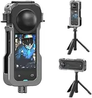 Zephyrona Protective Frame Cage for Insta360 X5 Action Camera Protective Housing Case Aluminum Alloy Rabbit Cage with Silicone Lens Cap Cover, 1/4" Threads Cold Shoe Mount Folding Fingers