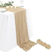 Cheesecloth Table Runner Super Soft Boho Wrinkled Gauze Sheer Cloth for Baby Shower Baptism Birthday Party Wedding Centerpiece Table Decoration, 90x400cm (Beige)