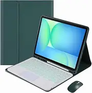 HEKUEUN Keyboard Case for Samsung Galaxy Tab S10 FE+ Plus 13.1-inch 2025 Model (SM-X620/X626), Smart Trackpad, 7-Color Backlight Detachable Bluetooth Keyboard with Pen Holder and Mouse,Green