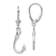 Sterling Silver De-Ani Rhodium-Plated Polished 3D Fish Hook Leverback Earrings