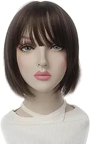 STfantasy Short Bob Hair Wigs Straight with Air Bangs Synthetic Cosplay Daily Party Wig for Women (Purple)… (Brown)