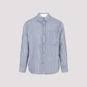 [Craig Green] Craig Green-Blue Chalk Hand-Frayed Stripe Cotton Shirt-Uomo S