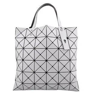 ISSEY MIYAKE 三宅一生 BAOBAO透光幾何方格6x6皮質手提包(淺灰)霧面