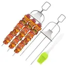 2PCS Steel Kabob 3-Prong Barbecue Skewers BBQ Sticks Grill Grilling Skewers
