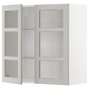 METOD wall cabinet w shelves/2 glass drs, white/Lerhyttan light grey, 80x37x80 cm