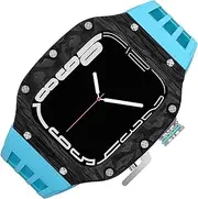 Carbon Fiber Watch Case Sport Fluorine Rubber Strap，For Apple Watch 8/7 6/5/SE/4 44mm 45mm，Luxury Titanium Frame Breathable Exercise Band Women and Men Watch Band Mod Kit WFJ, 45mm