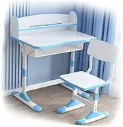 Kids Desk and Chair Set, School Writing Desk and Chair Set, Children Study Table with Bookshelf, for Home School Kids Drawing Studying Writing Reading(Blue)