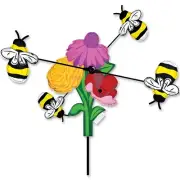 Bumble Bee Flower Whirligig Wind Spinner 13"