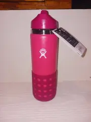 New! Hydro Flask Kids Wide Mouth Bottle With Straw Lid 20 oz Hot Pink