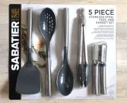 5 pc Sabatier Stainless Steel Silicone Kitchen Tool Set Turner Tongs Can Opener