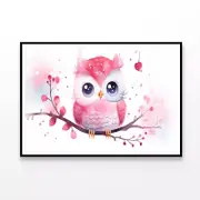 Happy Baby Owl Watercolor Print 100% Australian Made 120x90cm (Poster)