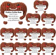 Motionchic 12 Pcs Coffee Lovers Gifts for Women Bulk Cute Crochet Coffee Bean with Positive Cheer Card Mini Plush Bean Espresso Gifts for Coworkers Friend Teacher Home Office Birthday Party Decor