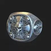 Skull in cross and owl sterling silver 925 ring