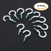 20Pcs 1.54" Strong Sharp White Vinyl Coated Ceiling Hooks Space-saving Hardware