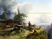Art Mountainous Farm Cow Landscape Mural Ceramic Backsplash Bath Tile #2122