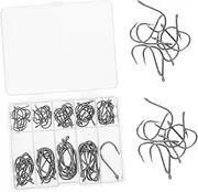 DINHEAROM 5 Sets Barbed Carbon Steel Fishing Hooks with Eyelet Worm Bait Hooks Portable Plastic Box for Freshwater Seawater Fishing Gear Enhanced Bait Attachment