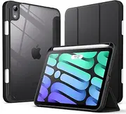 JETech Case for iPad Mini (A17 Pro, 2024 Model, 7th Generation) / Mini 6 (2021 Model, 6th Generation) with Pencil Holder, Clear Back Shell Slim Stand Tablet Cover, Auto Wake/Sleep (Black)