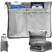 [Comfilux] Travel Blanket Airplane Compact with Bag - Packable 2 in 1 Pillow and Blankets Set - Flight Organizer & Travel Essentials with Luggage Sleeve Pockets & Backpack Clip - for Plane, Car, Camping & Home!