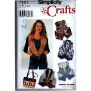 Simplicity 7151 Crafts Sewing Pattern Vests 6 8 10 Tote Bag Western NEW UNCUT