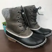 NEW Sorel Slimpack Lace II Lace Up Duck Boots in Quarry Black Size 7
