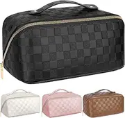 Large Capacity Makeup Bag, Leather Cosmetic Bag for Travel, Multifunctional Travel Makeup Bag, Waterproof Toiletry Bag Women Cosmetic Organizer Storage Bag for Skincare Cosmetics Toiletries (Black)
